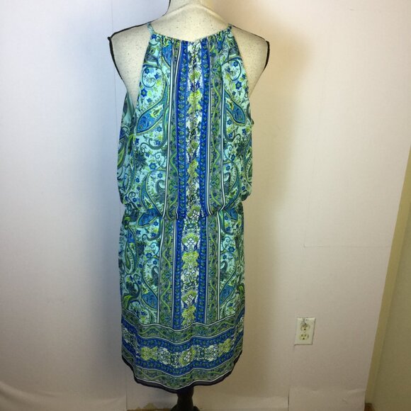 London Times Blouson Dress Size 12 Womans Blue Paisley Halter Neck Sleeveless - Picture 2 of 13